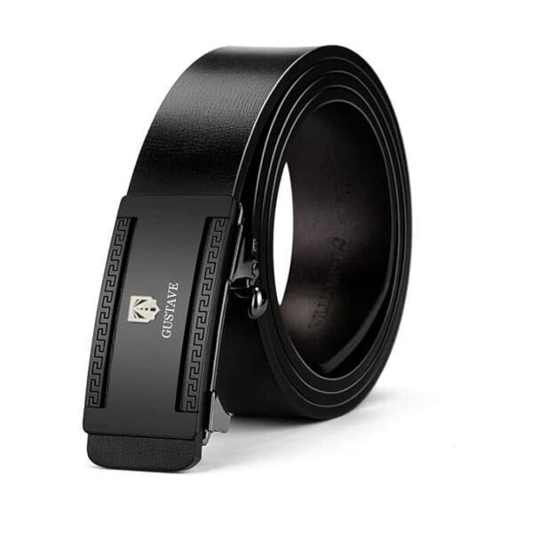GUSTAVE Leather Belts For Men With Auto Lock -Free Adjustable Length And No Need To Punch, Length 125-130Cm, Black