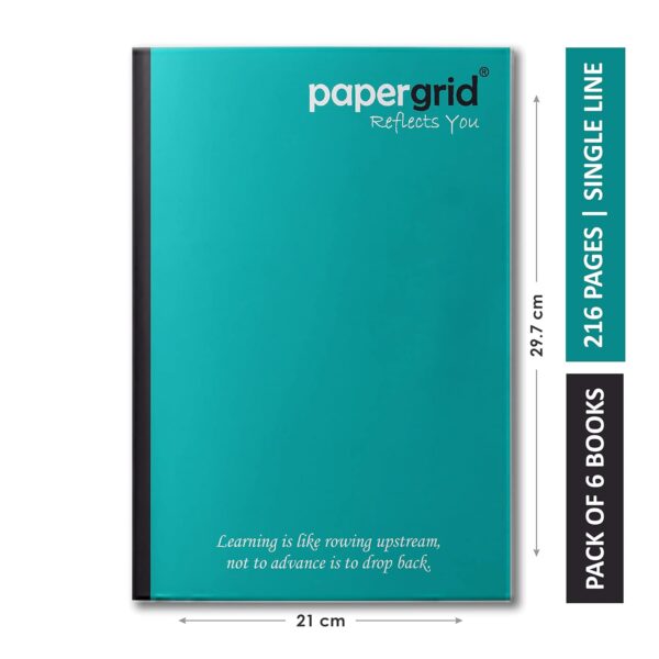 papergrid Notebook - A4 (29.7 cm x 21 cm), Single Line, 216 Pages, Soft Cover - Pack of 6