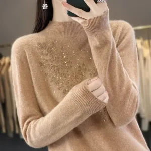 Women Sweaters Thick Warm Autumn Winter Mock Neck Fashion Pullovers Long Sleeve Basic Jumper Knit Bottoming Shirt Korean Sweater