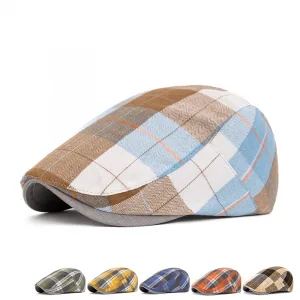 Colorful plaid beret for men and women, artistic forward hat, thin design, spring and autumn British retro newsboy hat