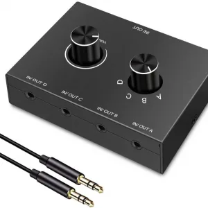 4 Way/2 Way 3.5mm Stereo Audio Switcher Bi-Directional Audio Switch Splitter Box 2 In 1 Out 4 In 1 Out with Mute Button