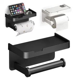 Aluminum Alloy Toilet Paper Holder Toilet Paper Holder Wall-Mounted Toilet Roll Shelf Phone Stand for Home Bathroom Accessories