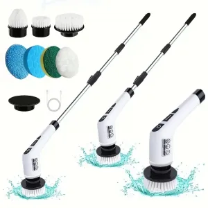 1 Set, Electric Cleaning Brush, Cordless Electric Rotating Scrubber, 7 Brush Heads and Adjustable Extension Handle, Bathroom Cleaning Brush, Household Cleaning Tools