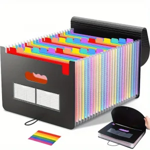 25/13 Pockets File Folder Accordion File Organizer/Portable Expandable Plastic Filing Box,Paper/Document/ with Colored Tabs