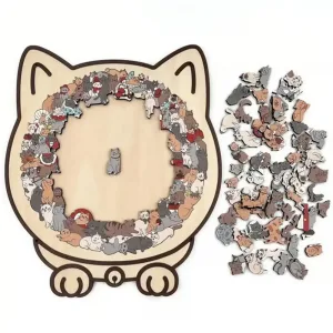 135 PC Cat-shaped Wooden Jigsaw Puzzle Unique Irregular Puzzle Pieces Game Birthday Xmas Gifts for Cat Lovers Home Decorations ﻿