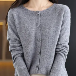 Women Cashmere Sweater 100% Merino Wool Knitted Cardigan Autumn Winter  Knitwear O-Neck Female  Solid Color Casual Fashion Top