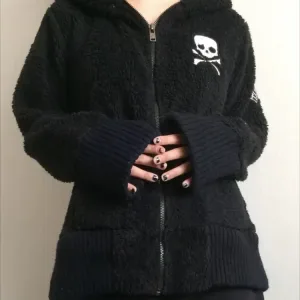 Lamb Wool Jackets Women Gothic Hoodies Cross Skull Grunge Zipper Sweatshirts Vintage Casual Hooded Coats Harajuku Streetwear