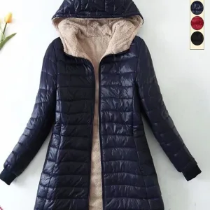 New Mid Length Korean Edition Hooded Fit Women Jackets Autumn Winter Mid-length Office Cotton Coats Warm Lamb Fleece Parkas