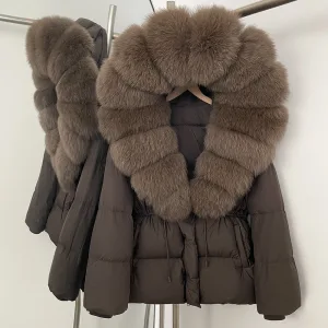 Reality Fur Jacket Real Fur Collar Duck Down Coat Female Winter Hooded Warm Fox Fur Coat Women Natural Raccoon Fur Puffer Jacket