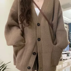 Autumn Winter Women Cardigan Sweater Coats Fashion Female Long Sleeve V-neck Loose Knitted Jackets Casual Sweater Cardigans