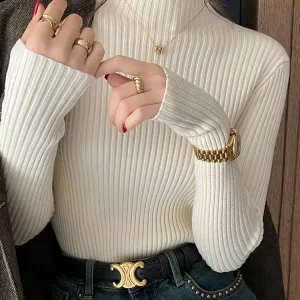Solid Color Slim Tops Chic Autumn Winter 2025 Pullovers Women Long Sleeve Casual Turtleneck Warm Basic Sweater Knit Jumpers