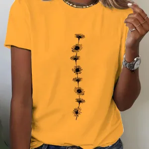 Women'S Casual Sunflower Print T-Shirt Short Sleeve Crew Neck Top Perfect for Summer Casual Wear Sunflower Graphic Tee