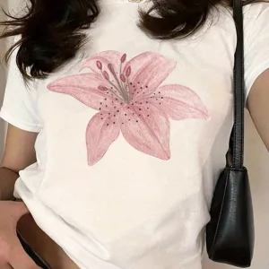 Women's Casual Floral Print Women's Crewneck Casual Short Sleeve T-Shirt Summer Harajuku Streetwear Tops Tees Women Clothes