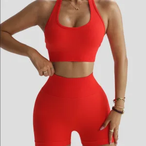 Sports outdoor quick-drying yoga wear, women's bra and shorts yoga set, cycling, fitness and running summer red fitness wear