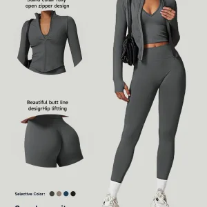 Zipper Stand Collor Jacket Women Crop Tops Yoga Solid Sports Top Long Sleeve Running Sexy Quick Dry Fitness Gym Sport Wear