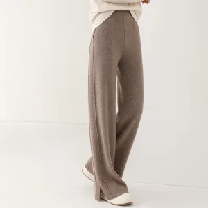 New wool women's pants, high waisted loose cashmere floor pants  knitted fashionable hot selling women's wide leg pants