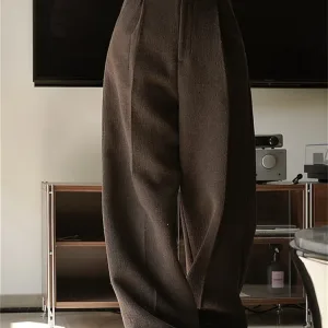 Winter Simple Wool Tweed Wide Leg Pants Women High Waist Loose Silhouette Warm Trousers Dark Coffee/Grey Apricot
