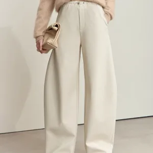 Minimalist Women's Casual Pants 2024 Winter Classic Commuter Warm Elastic Drawstring Loose Pants Female Trousers 12424082