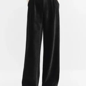 High-Waisted Straight-Leg Knit Tros Women Elegant Slimming Floor Length Commute Pants 2025 Winter Collection New Arrival