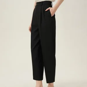 High Waisted Suit Pants Women's Summer Cropped Casual Pants Loose Slimming Tapered Women Blue Black Pants 24FS12101