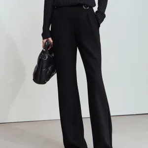 Minimalist 2024 Winter Women's Garland Letter Embroidered Polished High-waisted Micro-flared Pants Casual Trousers 12424076