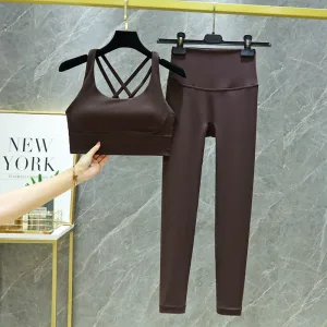 Women's Tracksuit Yoga Sets Fitness Leggings Sports Bra Naked Sportwear Breathable Workout Two Pieces Suit Gym Clothes