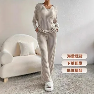 Solid Color Casual Loose Pants Sets For Women 2025 Elegant Autumn Women's Two Pieces Suit Full Trouser Set Female Outfit Clothes