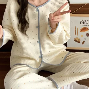 Winter New Women's Spwear Long Sve V-Ne Cardigan Pants Set Comfortable Warm Home Clothes Air Layer Home Clothes Set