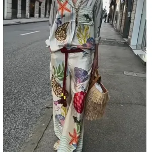 Bohemia Satin Print Loose Two Piece Sets Women Causal Long Sleeve Shirts+Long Wide Leg Pants Female Beach Summer Outfits