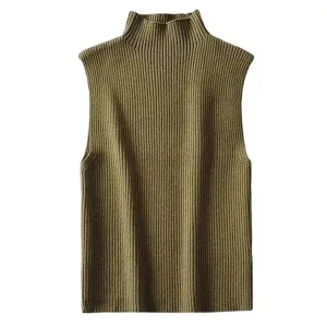 Women Fashion Fitted Basic Ribbed Knit Tank Tops Vintage High Neck Sleeveless Female Camis Chic Vest Top Mujer