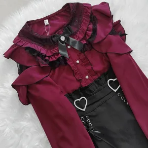 Kawaii Women Shirts Jirai Kei Lolita Y2K Cute Japanese Style Blouse Elegant Long Sleeve Sweet Tops Casual Aesthetic Shirt 2024