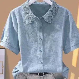 Loose Pure Cotton Embroidered irt Design Sensation ort Sve Women's Faion Outlets Breathable Comfortable Casual Blouse