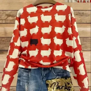 Four Seasons Fashion New Style Fashionable Pullover Round Neck Women's Top Animal Pattern Flat Digital Printing Fashion Women's