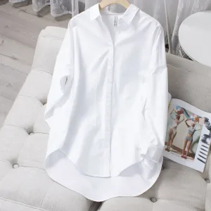 Women's medium-length white shirt pure cotton Oxford loose fashionable and versatile slim good quality
