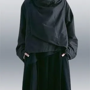 Women's Autumn New Jacket High Neck Long Sleeves Loose Fit Coat Solid Color Asymmetrical Cool Outerwears for Female