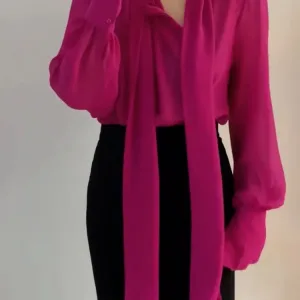 Retro Design Sensation Women's Chiffon irt Translucent Slimming Versatile Long Sve Printed Original Design Faionable