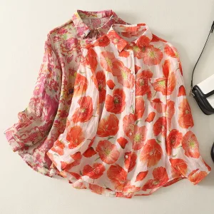 Loose Fit Long Sve Dyed Cotton Linen Print irt for Women Summer Cool Feeling Lightweight Casual irt Artistic Sle