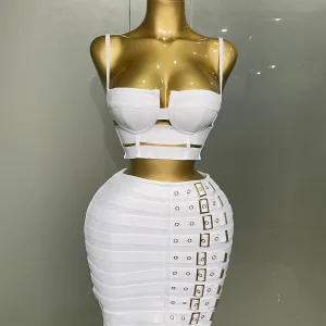New Arrival High Quality Women Sexy Bandage Tops Fashion Pencil Skirts Set Nightclub Party Celebrate Women's Set