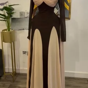 GLCMYAYA Women Long Sleeve Draped Front Midi A-line Patchwork Maxi Long  Dress 2025 Vacation Holiday Party Birthday Dresses