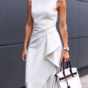 Women Classy Solid Color with Scoop Neck Split Dresses Formal Party Elegant Bodycon Dress