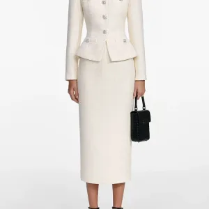 Autumn Winter New Fashion Fake Two Piece Tweed Mid-length Dress Women Temperament Commuting Stand Collar Long Sleeve Robe Ladies